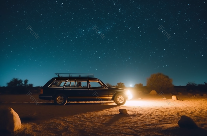 星空下沙滩上开车灯的车户外自然风景摄影真实,高清,摄影图,摄影图片,图片大全,摄影图免费下载